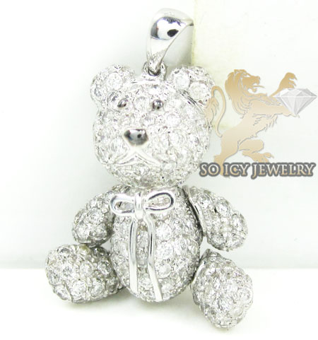 Teddy bear diamond 14k white gold pendant 1.90ct