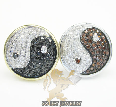 14k yellow gold diamond pave yin yang earrings 0.70ct - Image 1