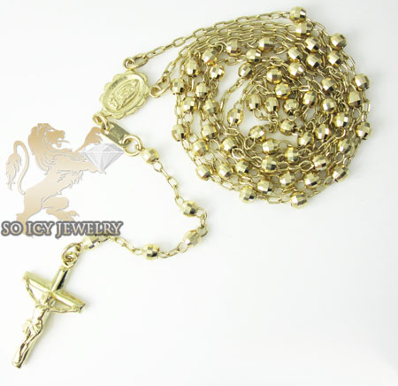 Rosary necklace 14k yellow gold diamond cut beads 29 inches 3mm - Image 1
