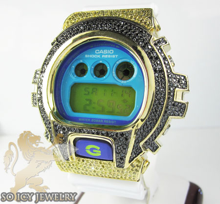 Mens yellow silver g-shock diamond light blue watch 4.00ct