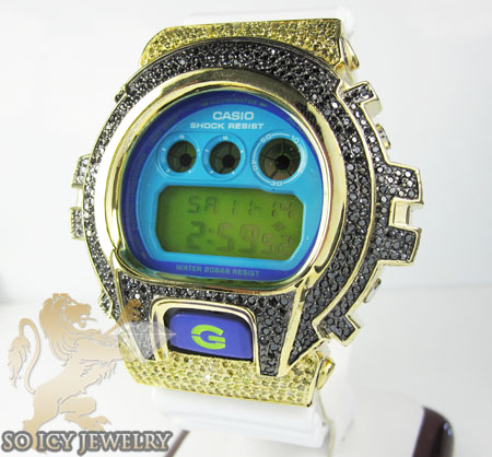 Mens yellow silver g-shock diamond light blue watch 4.00ct - Image 1