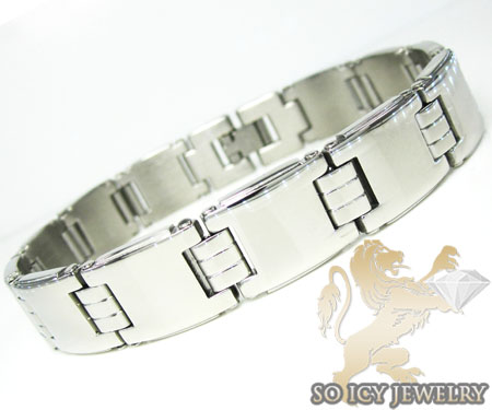 White stainless steel square link bracelet - Image 1