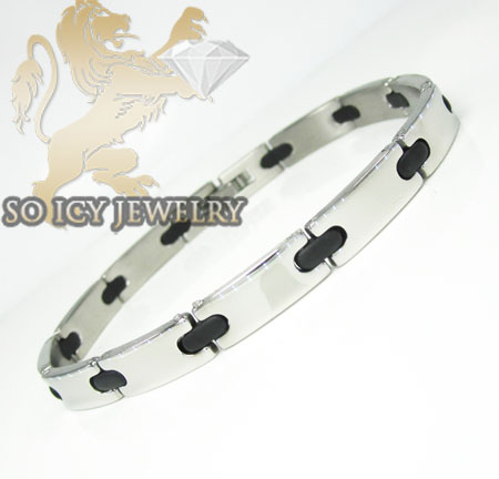 White stainless steel rubber link bracelet - Image 1