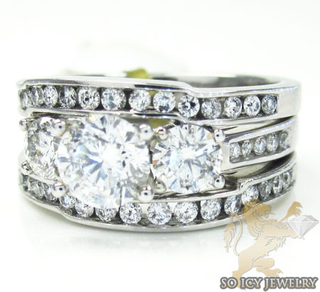 Las 14k White Gold Diamond Triple Band Engagement Ring 2 25ct