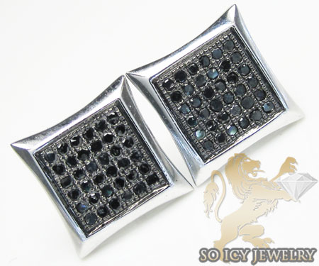 Black diamond 5x5 row kite shape earrings 10k white gold 0.40ct