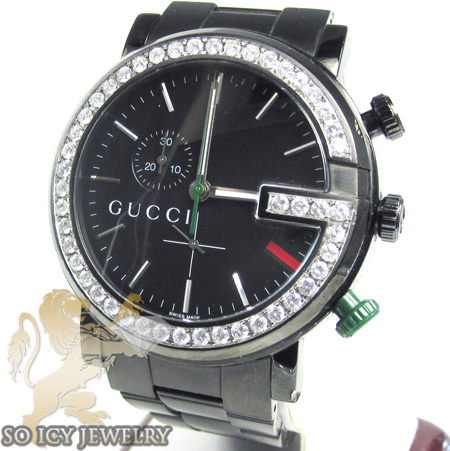 Diamond gucci chrono g watch black stainless steel 2.00 ct - Image 1