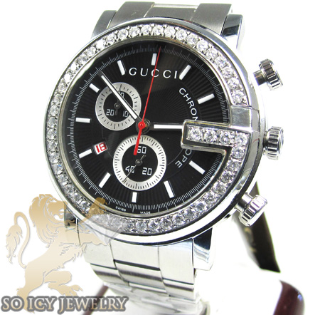 Diamond gucci chrono g watch white stainless steel 2.00 ct - Image 1