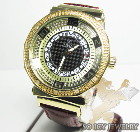 Womens aqua master genuine diamond yellow carbon watch 0.20ct