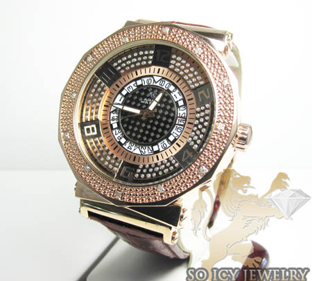Mens aqua master genuine diamond rose carbon watch 0.20ct