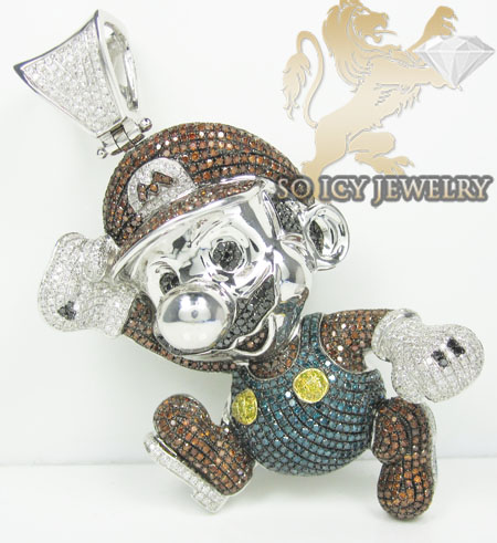 10k white gold diamond super mario pendant 10.15ct