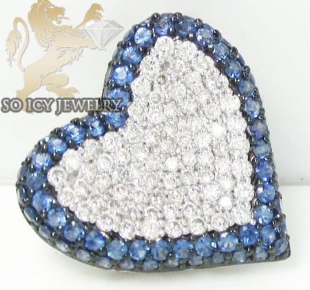 Blue sapphire heart pendant 18k white gold 1.65ct
