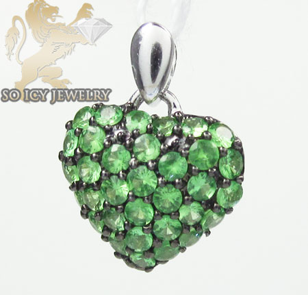 Ladies 18k white gold green sapphire mini heart pendant 0.48ct