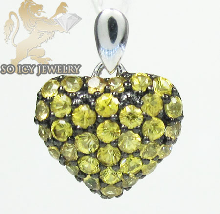 Ladies 18k white gold yellow sapphire mini heart pendant 0.43ct