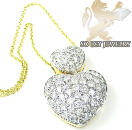 14k yellow gold diamond double heart & chain pendant 1.20ct
