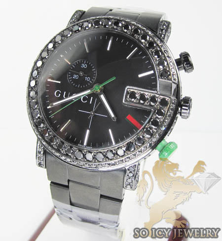 Black diamond gucci g watch black stainless steel 4.75 ct