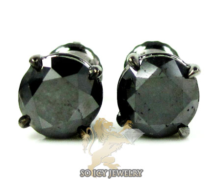 14k solid black gold black round diamond studs 2.00ct