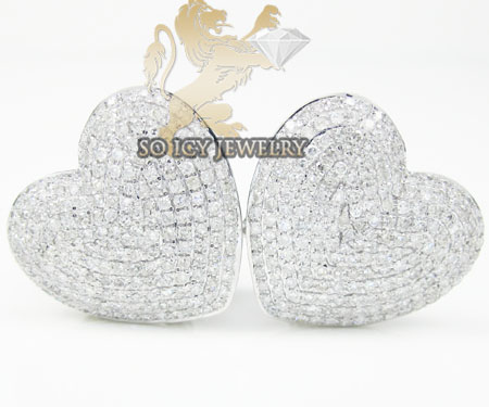 Ladies 10k white gold diamond pave heart earrings 1.50ct
