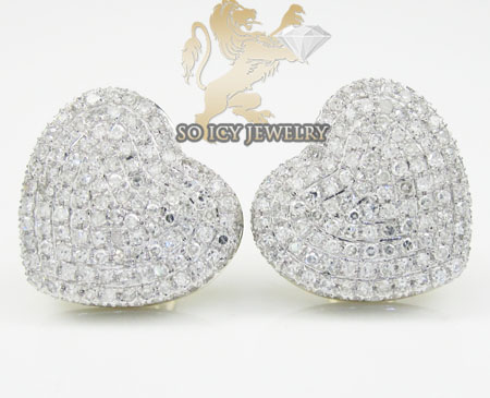 Ladies 10k yellow gold diamond pave heart earrings 1.25ct - Image 1