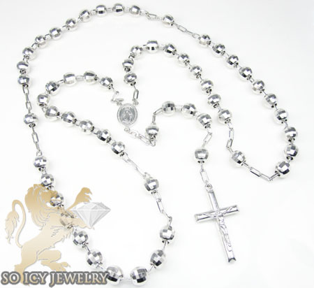 .925 silver diamond cut rosary italy necklace 36.50 inches 7.5mm