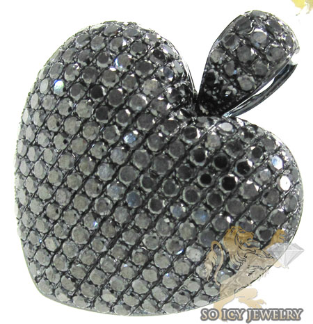 10k black gold round diamond heart pendant 7.29ct - Image 1