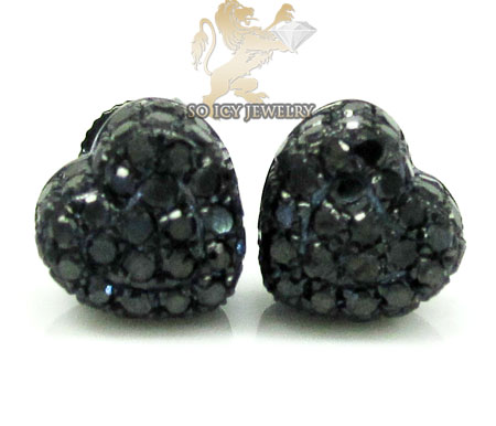 10k black gold black diamond pave heart earrings 0.66ct