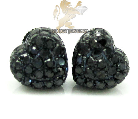 10k black gold black diamond pave heart earrings 0.66ct - Image 1