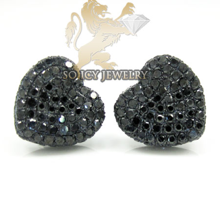 10k black gold black diamond pave heart earrings 1.25ct