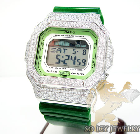 Mens cz g-lide green g-shock watch 4.00ct