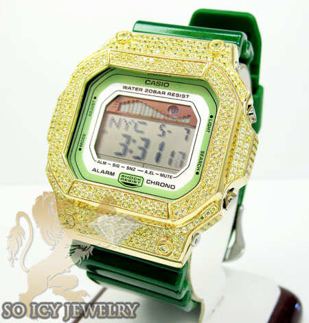 Mens cz g-lide green g-shock watch 4.00ct