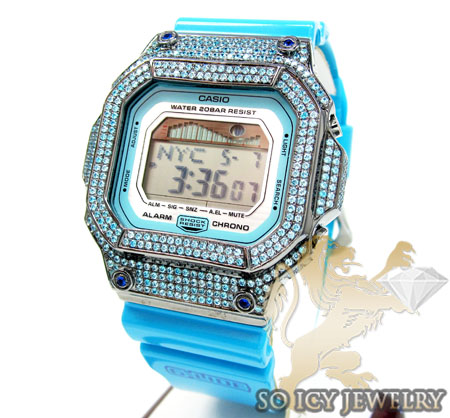 Mens cz g-lide aqua blue g-shock watch 4.00ct