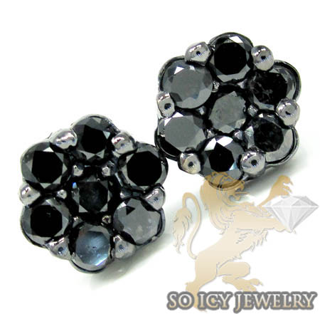 14k black gold black diamond cluster earrings 3.00ct