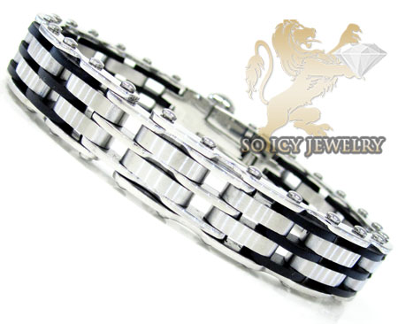 White stainless steel rubber link handcuff bracelet - Image 1