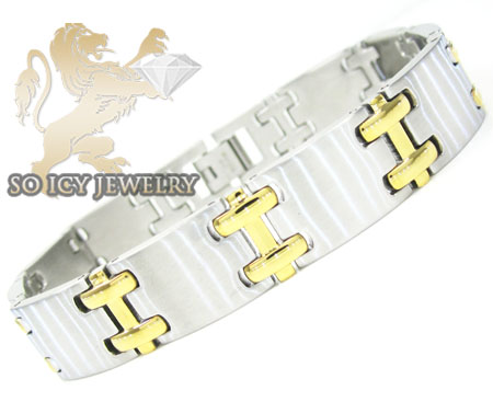 Two tone stainless steel box link bracelet - Image 1