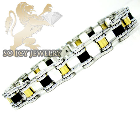 Three tone stainless steel bicycle chain bracelet