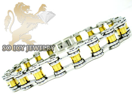 Two tone stainless steel bicycle chain bracelet