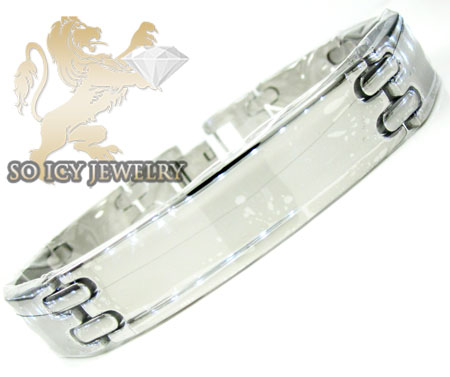 White stainless steel box link bracelet - Image 1