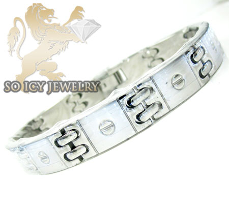 White stainless steel screw link bracelet - Image 1