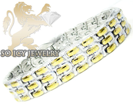 Two tone stainless steel multi-link design bracelet