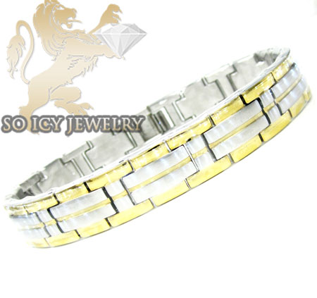 Two tone stainless steel box link bracelet - Image 1