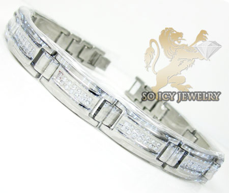 White stainless steel box link cz bracelet