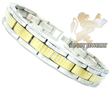 Two tone stainless steel multi-link design bracelet