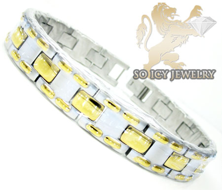 Two tone stainless steel box link bracelet 