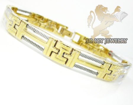 Two tone stainless steel cable link bracelet - Image 1