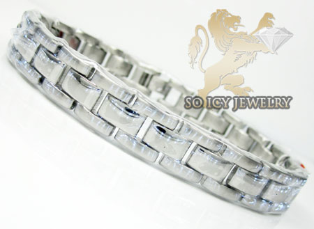 White stainless steel multi-link design bracelet - Image 1