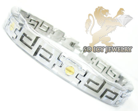 White stainless steel yellow screw link versace style bracelet - Image 1