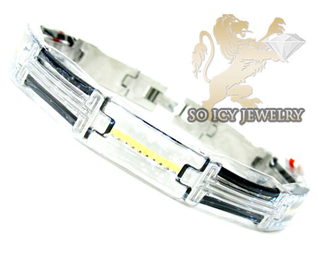 Two tone stainless steel black enamel bracelet