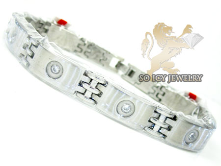 White stainless steel cz bezel bracelet