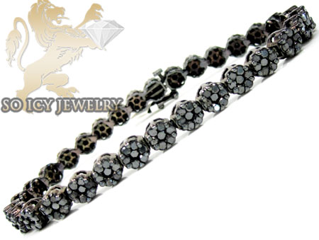 Ladies 14k black gold black diamond flower bracelet 8.00ct