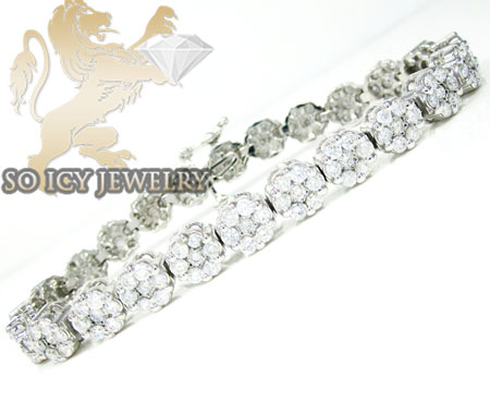 Ladies 14k white gold round diamond flower bracelet 7.00ct