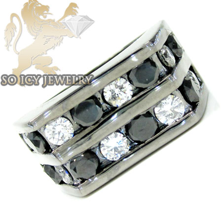 14k black gold white & black diamond 2 row fashion mens ring 3.50ct - Image 1